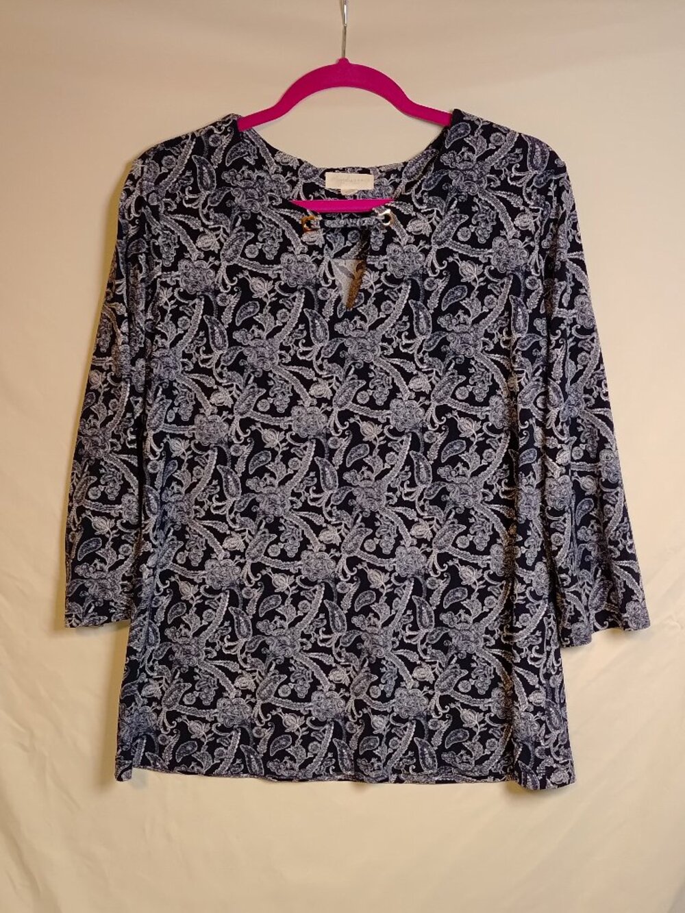 Magnolia Grace Large Blue Floral Top Long Sleeve Women's Stretch